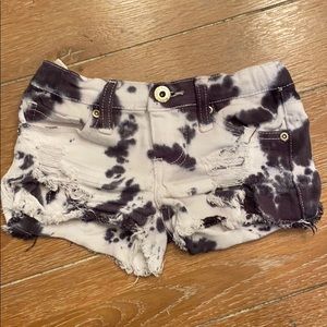 Black and white tie dye jean shorts